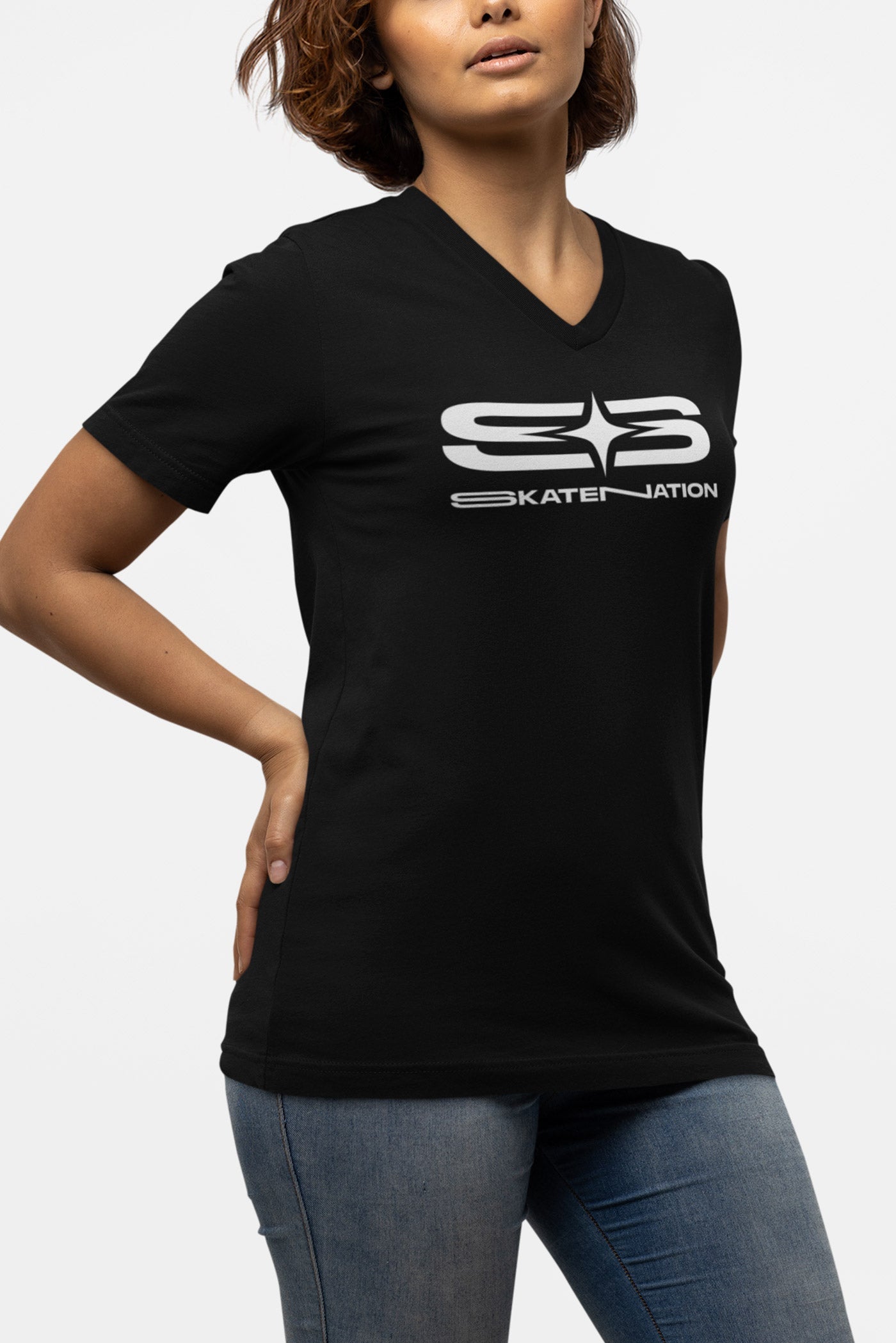 Black Full Front Logo V-Neck SkateNation T-Shirt - SkateNation